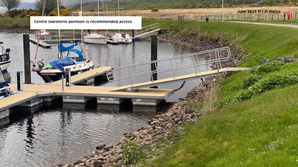 Shows the access ramp at Garilochy Top with a new FRP pontoon and ramp