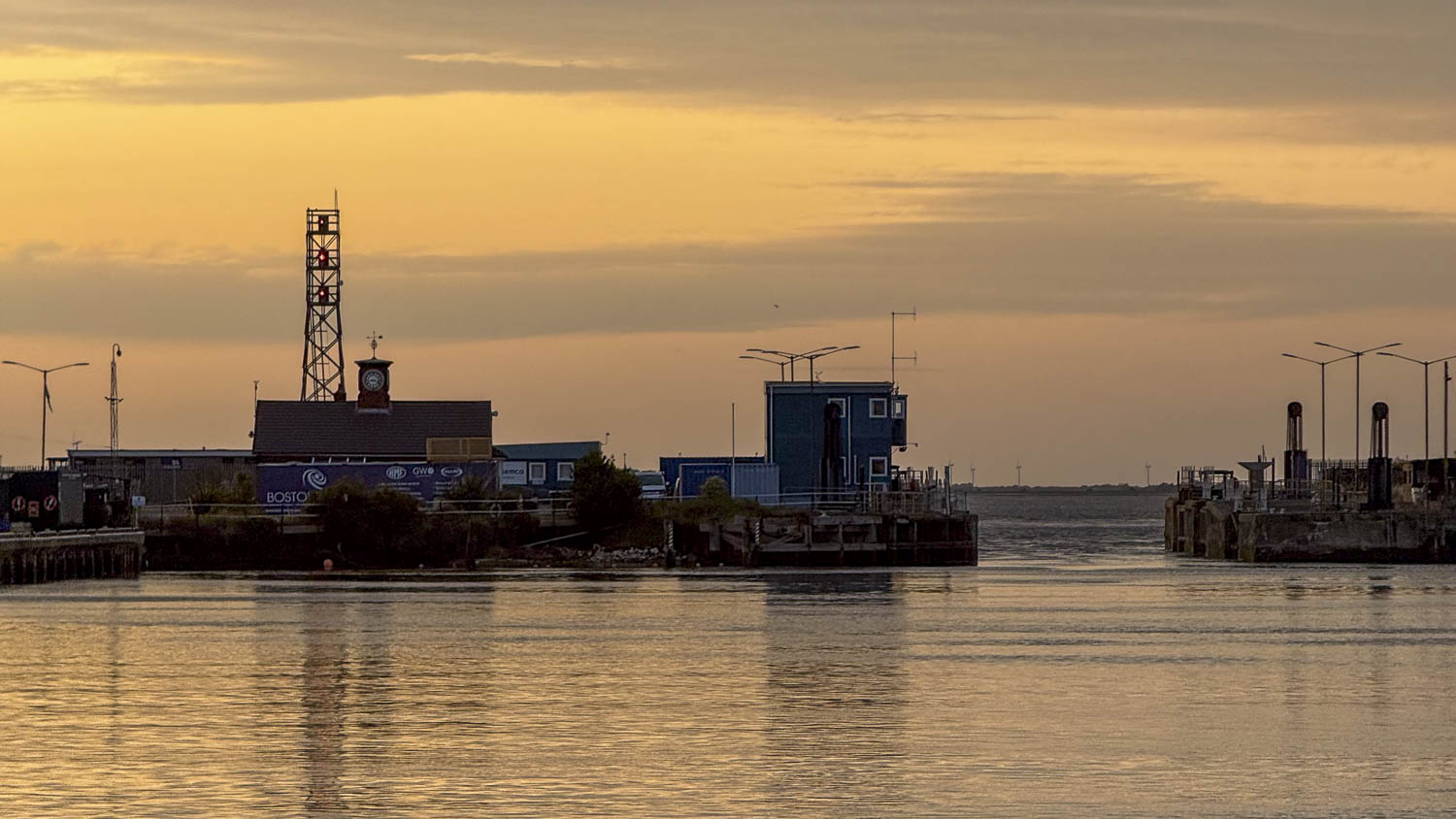Sunset over the lock at the Grimsby Fish Dock